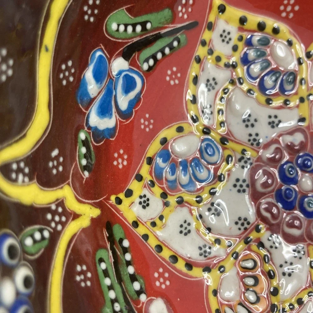 Vtg Turkish‎ Hand Painted Ceramic Floral Colorful Small Bowl 6.25